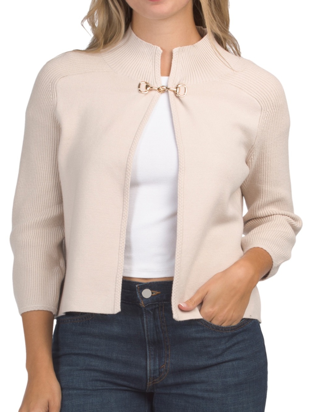 Sioni Cream Short Raglan Sleeve  Cardigan with Gold Clasp